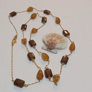 Liz Claiborne Vintage Amber Colored Resin Bead Necklace